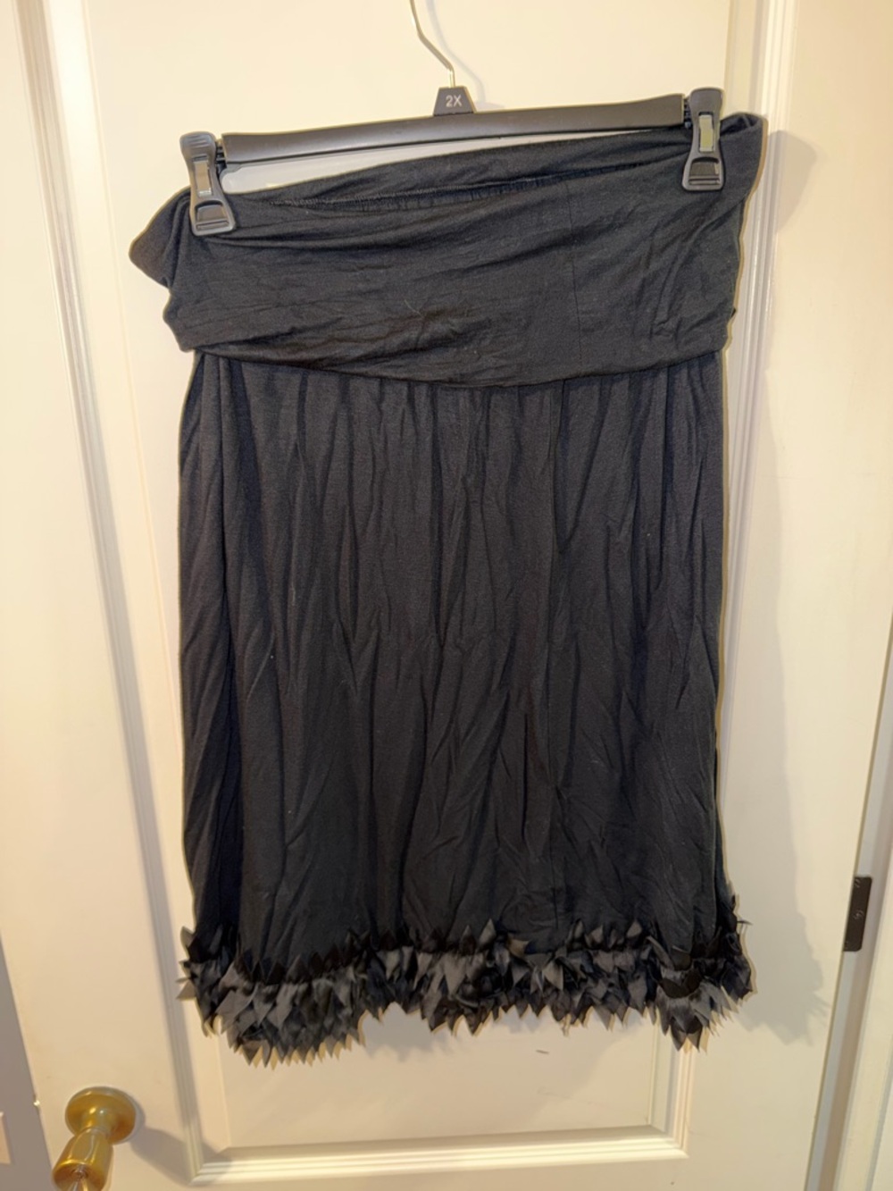 Women’s Black Fold-Over Waist Skirt with Petal Hem